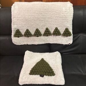 Handmade Green Tree Pillow Cover with Matching Throw New